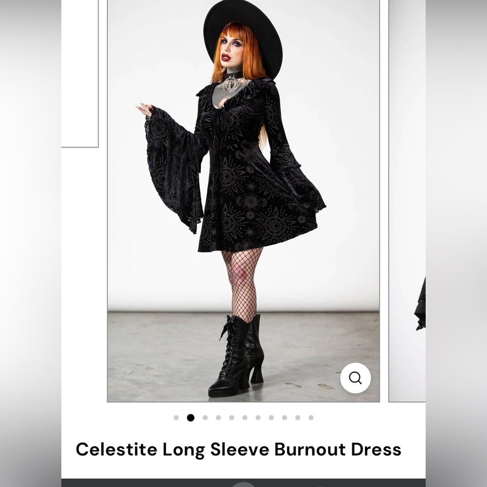 Killstar Black Long Sleeve Velvet Dress with Ruffle Details